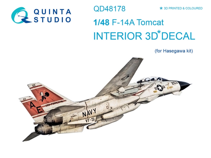 QD48178  декали  3D Декаль интерьера кабины F-14A (Hasegawa)  (1:48)